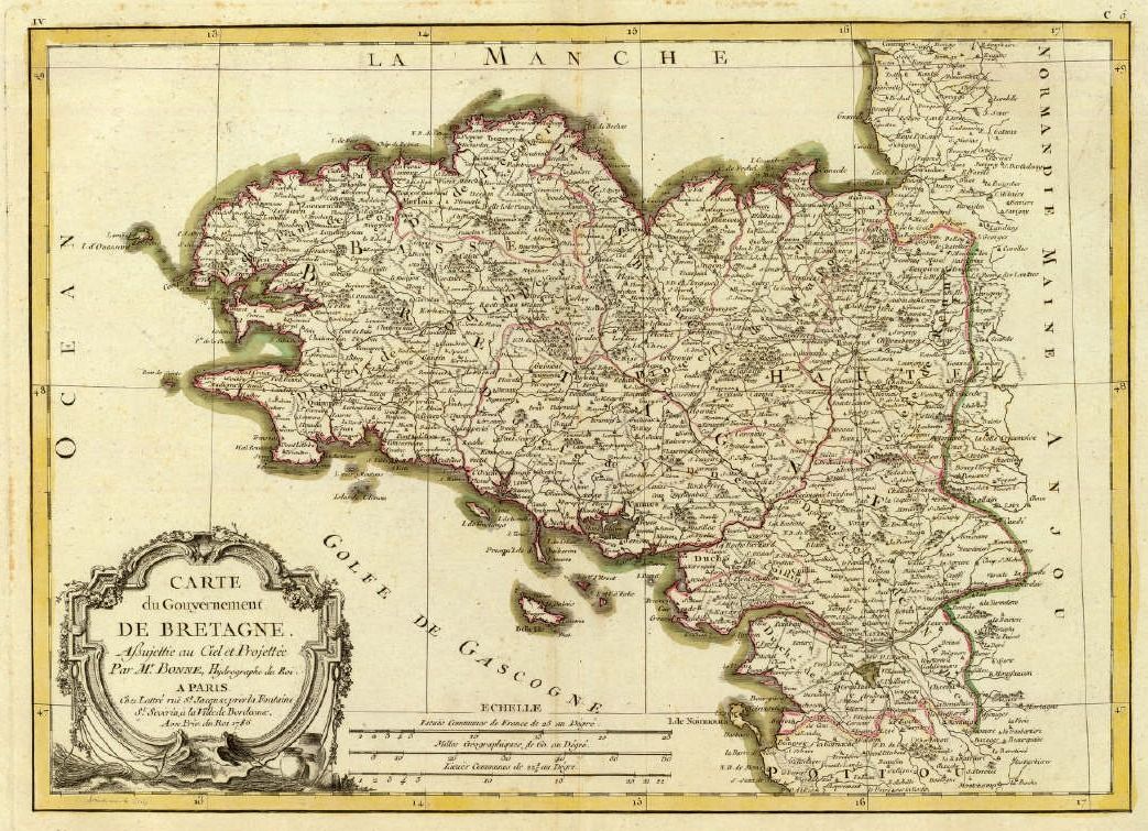 Carte du gouvernement de Bretagne, gravée par Rigobert Bonne en 1771