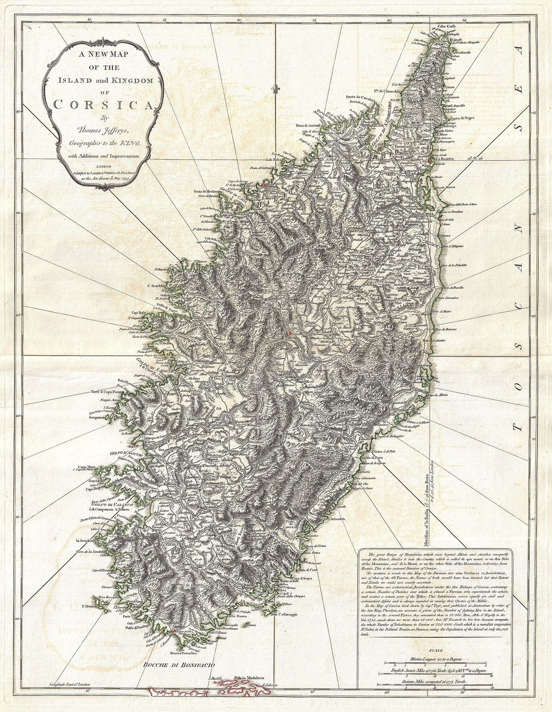 Carte gravée de l’île de Corse par Thomas Jefferys, 1794