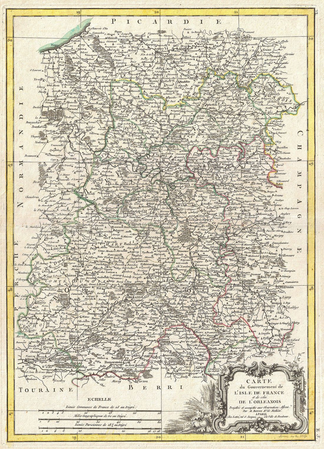 Carte du gouvernement de l’Isle de France et de celui de l’Orléanois, gravée par Rigobert Bonne en 1771
