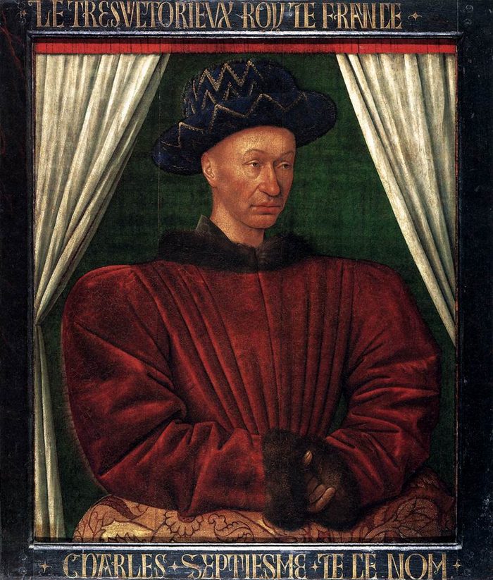 Portrait de Charles VII entre deux rideaux, par Jean Fouquet