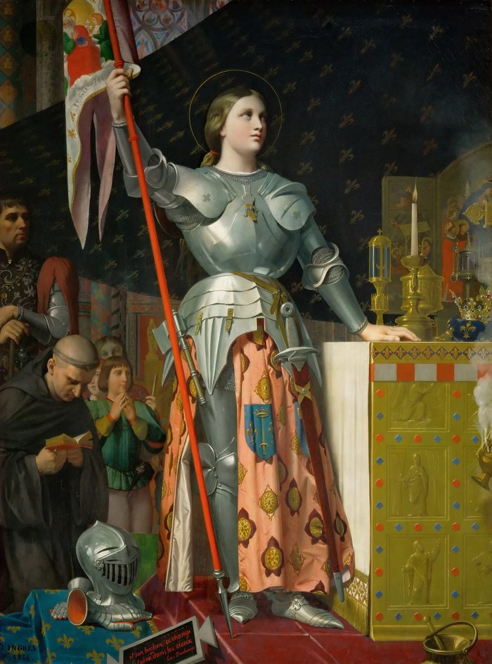 Jeanne d’Arc en armure, l’étendard à la main, au sacre de Charles VII, par Ingres