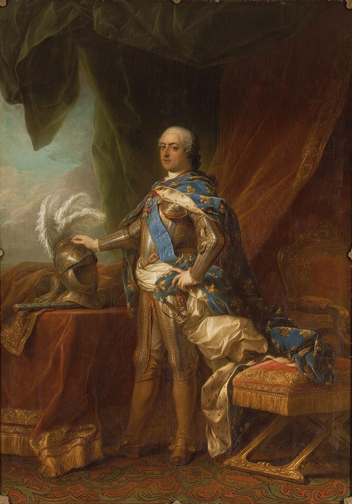 Portrait en pied de Louis XV en armure et cordon bleu, par Carle van Loo
