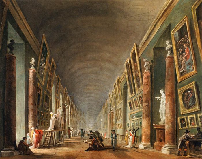 La Grande Galerie du Louvre avec ses copistes, par Hubert Robert