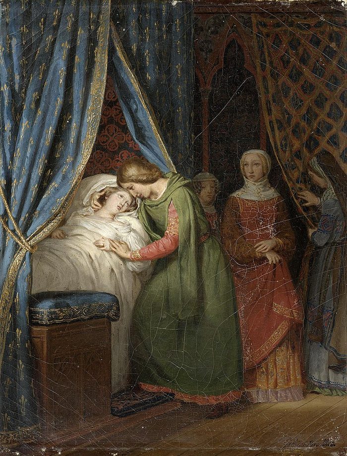 Marguerite de Provence penchée sur le lit de saint Louis malade, par Gillot Saint-Èvre