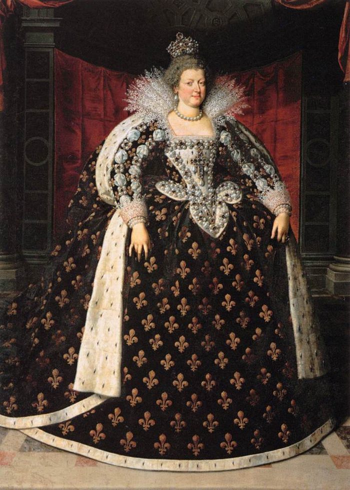 Portrait en pied de Marie de Médicis en robe fleurdelisée, par Frans Pourbus le Jeune