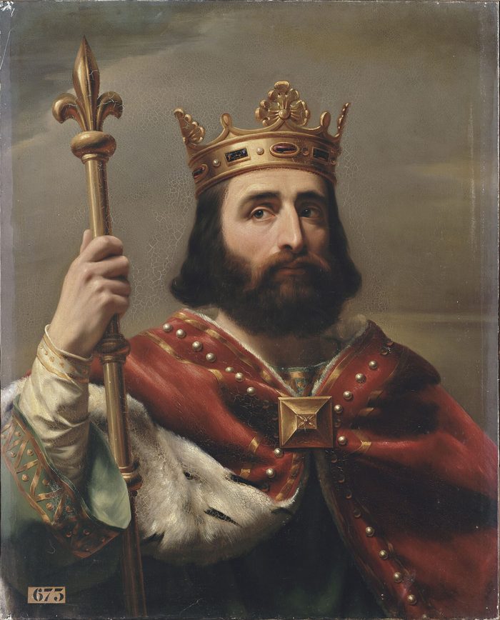 Pépin le Bref couronné, sceptre en main, par Louis-Félix Amiel