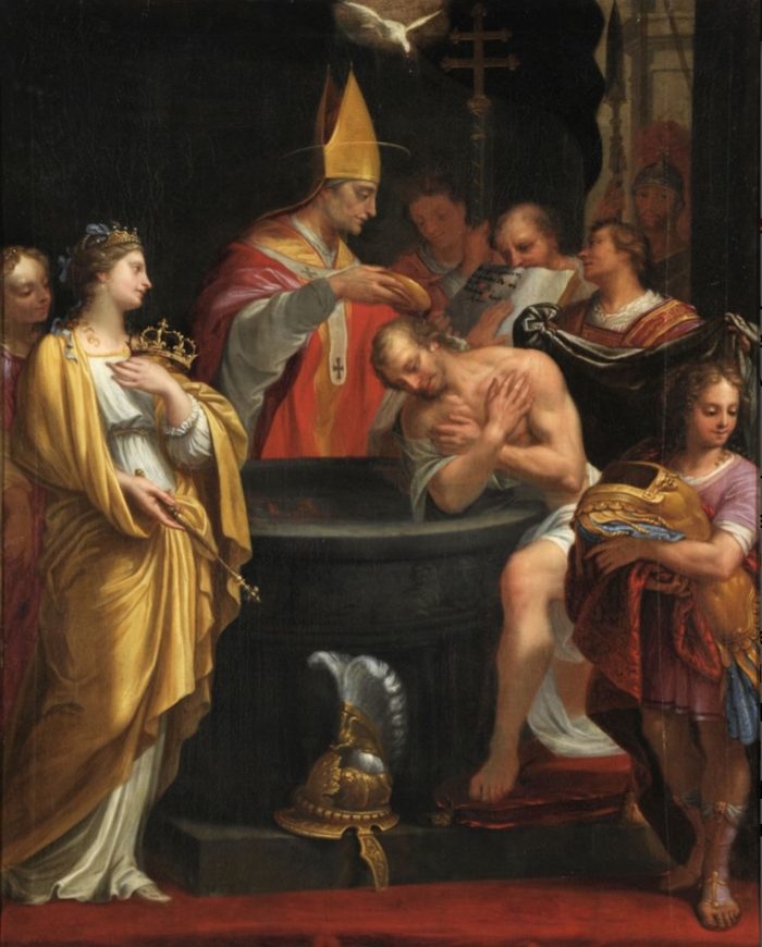 Saint Remi baptisant Clovis devant la cour, par Jean Hélart