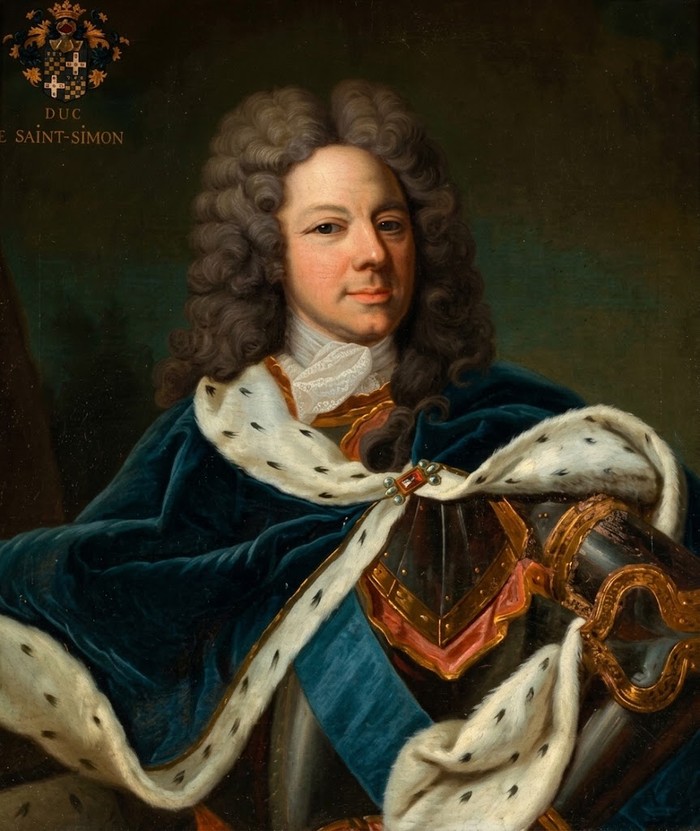 Portrait peint du duc de Saint-Simon en manteau ducal de velours bleu doublé d’hermine, portant le cordon de l’ordre du Saint-Esprit
